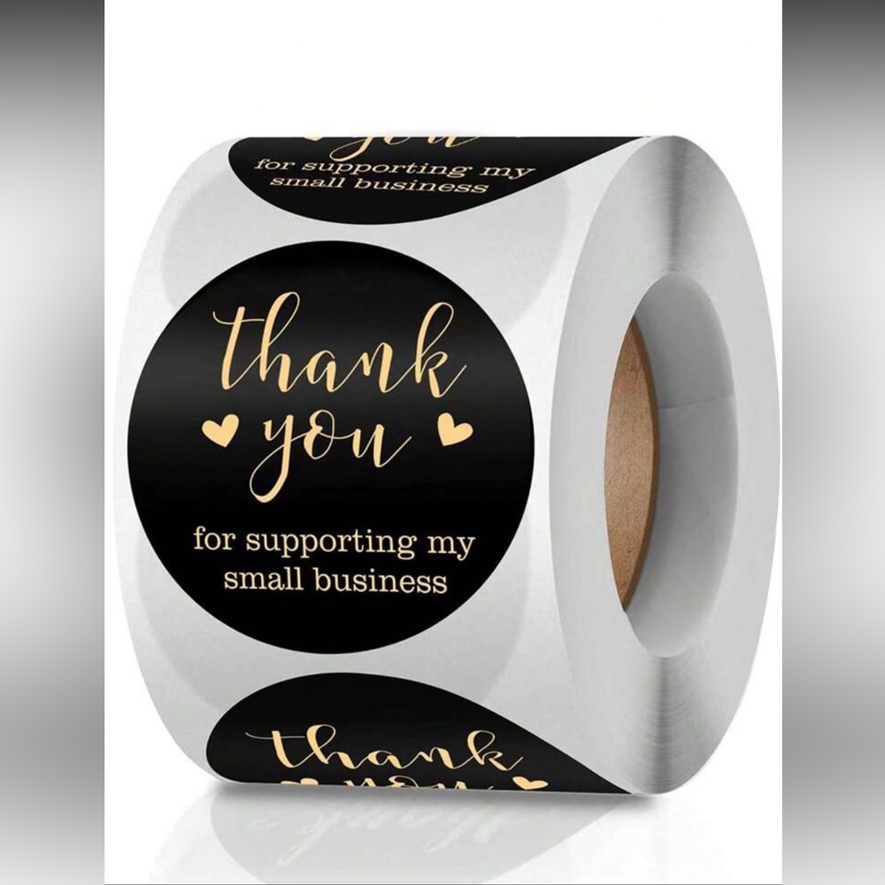 1 Roll, 500 pcs 1” Black with Hearts Thank You Label for Gift Bags & Envelopes.